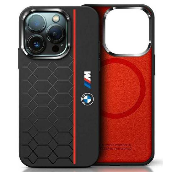 Original Case IPHONE 16 PRO MAX BMW Hardcase Silicone Hexagon Red Line MagSafe (BMHMP16X23SHER) black