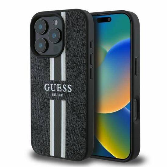 Original Case IPHONE 16 PRO MAX Guess Hardcase 4G Printed Stripes MagSafe (GUHMP16XP4RPSK) black