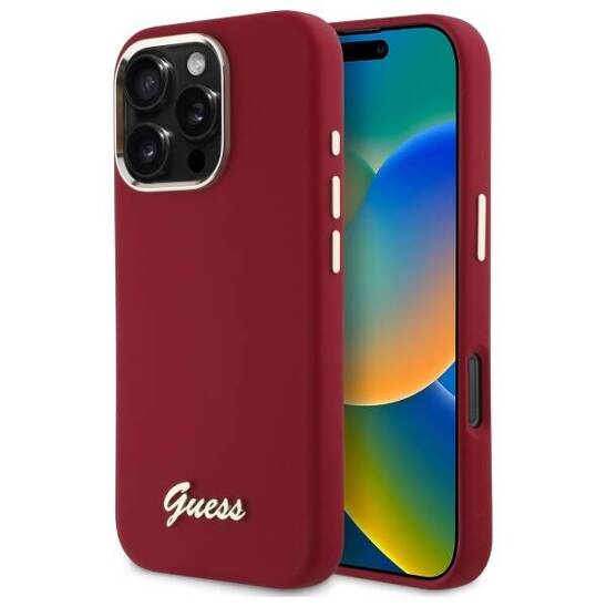 Original Case IPHONE 16 PRO MAX Guess Hardcase Silicone Script Metal Logo (GUHCP16XSMBSLM) red