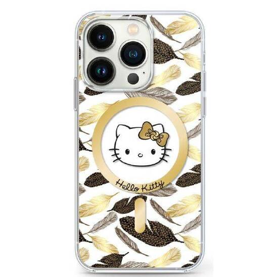 Original Case IPHONE 16 PRO MAX Hello Kitty Hardcase IML Golden Leaves MagSafe (HKHMP16XHGLEH) white