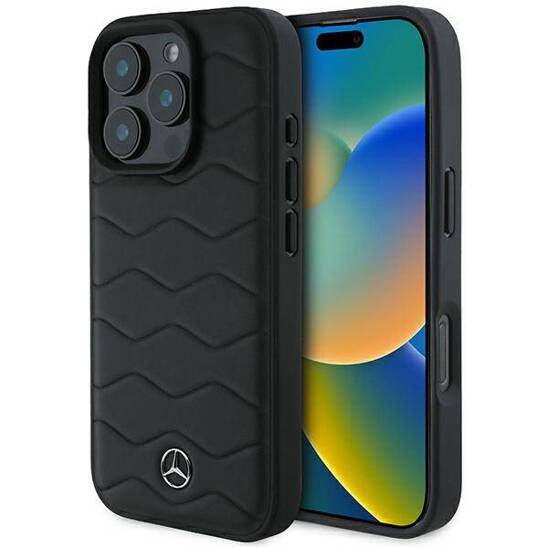 Original Case IPHONE 16 PRO Mercedes Hardcase MB Waves Leather (MEHCP16L23RWRSK) black