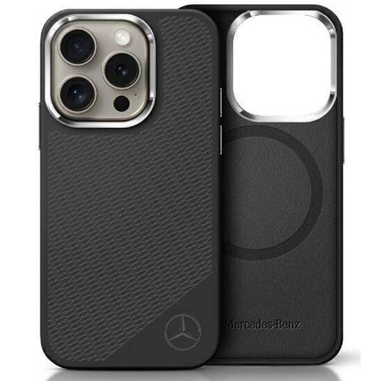 Original Case IPHONE 16 PRO Mercedes Hardcase Silicone Tonal Logo Wood Pattern MagSafe (MEHMP16L23SUGDK) black