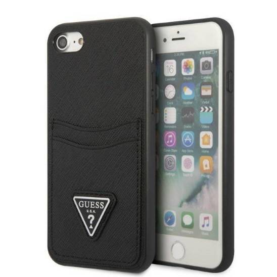 Original Case IPHONE SE 2022 / SE 2020 / 7 / 8 Guess Hardcase Saffiano Triangle Logo Cardslot black