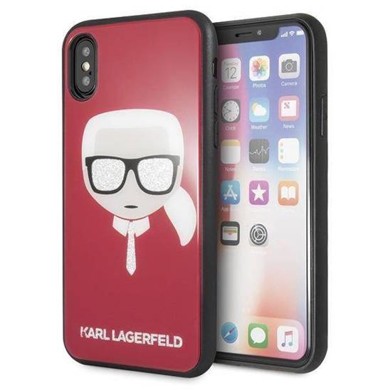 Original Case IPHONE X / XS Karl Lagerfeld Iconic Glitter Karl`s Head (KLHCPXDLHRE) red