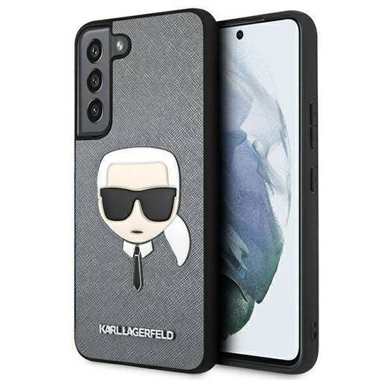 Original Case SAMSUNG GALAXY S22+ PLUS Karl Lagerfeld Hardcase Saffiano Ikonik Karl's Head (KLHCS22MSAKHSL) silver