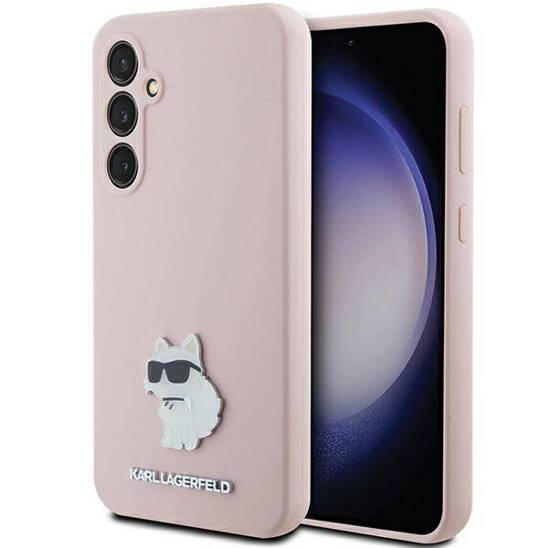 Original Case SAMSUNG GALAXY S23 FE Karl Lagerfeld Silicone Choupette Metal Pin (KLHCS23FESMHCNPP) pink