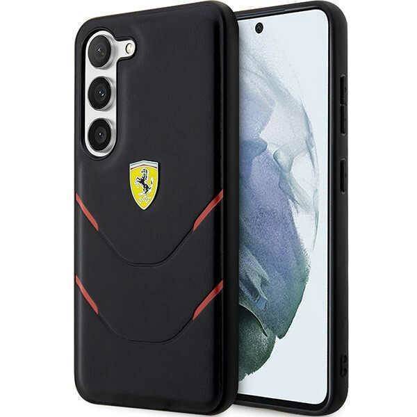 Original Case SAMSUNG GALAXY S23+ Ferrari Hardcase Hot Stamp Lines (FEHCS23MPBAK) black