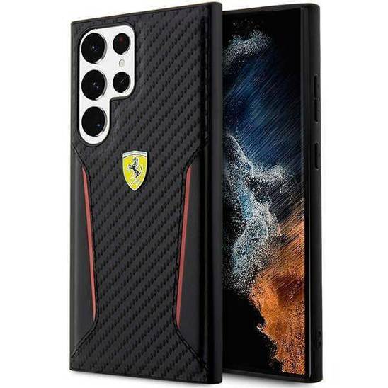 Original Case SAMSUNG GALAXY S23 ULTRA Ferrari Hardcase Carbon Contrast Edges (FEHCS23LNPYK) black