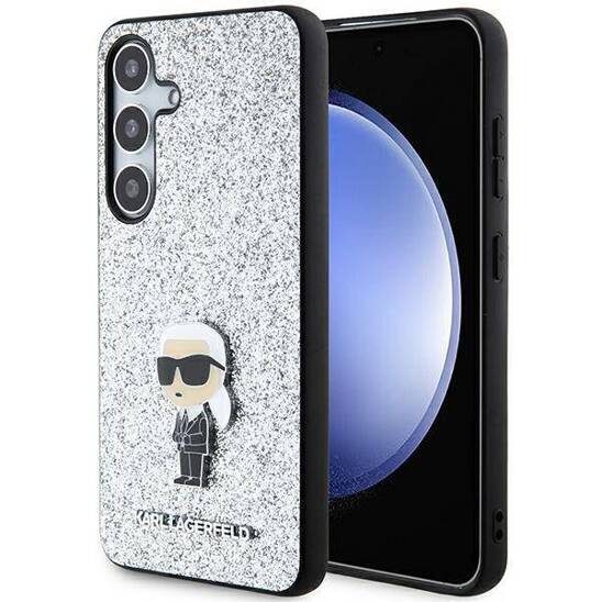 Original Case SAMSUNG GALAXY S24+ Karl Lagerfeld Hardcase Fixed Glitter Ikonik Logo Metal Pin (KLHCS24MGCNPSG) silver