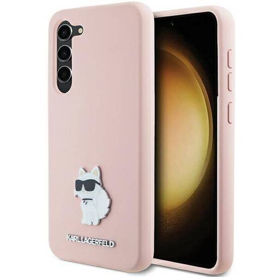 Original Case SAMSUNG GALAXY S24+ Karl Lagerfeld Silicone Choupette Metal Pin (KLHCS24MSMHCNPP) pink