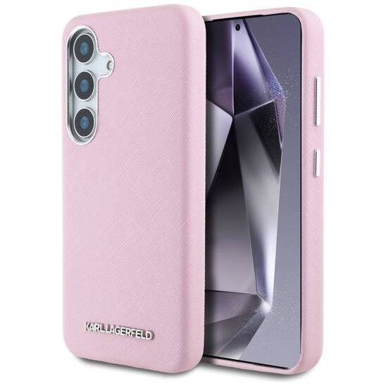 Original Case SAMSUNG GALAXY S25 Karl Lagerfeld Saffiano Full Wrapped Elongated Metal Logo MagSafe pink