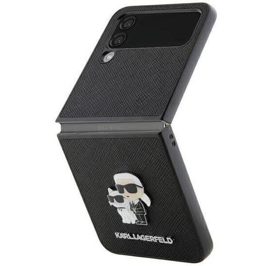 Original Case SAMSUNG GALAXY Z FLIP 4 Karl Lagerfeld Hardcase Saffiano Karl&Choupette Pin (KLHCZF4SAKCNPK) black