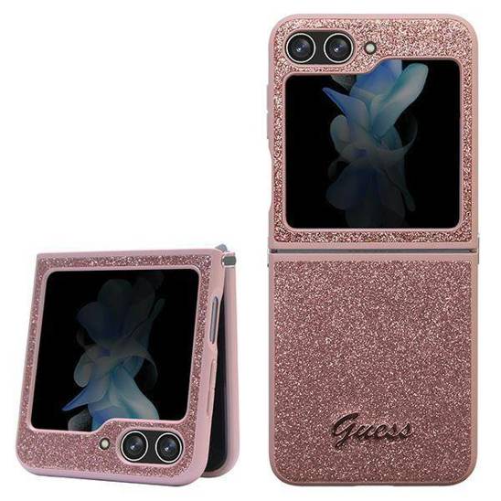 Original Case SAMSUNG GALAXY Z FLIP 5 Guess Hardcase Glitter Script (GUHCZF5HGGSHP) pink