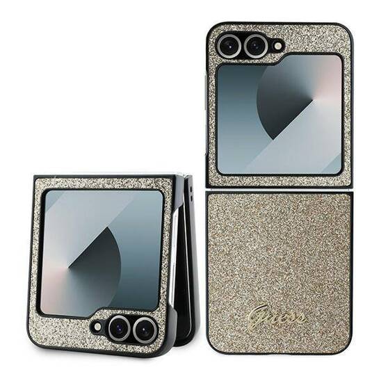 Original Case SAMSUNG GALAXY Z FLIP 6 Guess Hardcase Glitter Script (GUHCZF6HGGSHD) gold