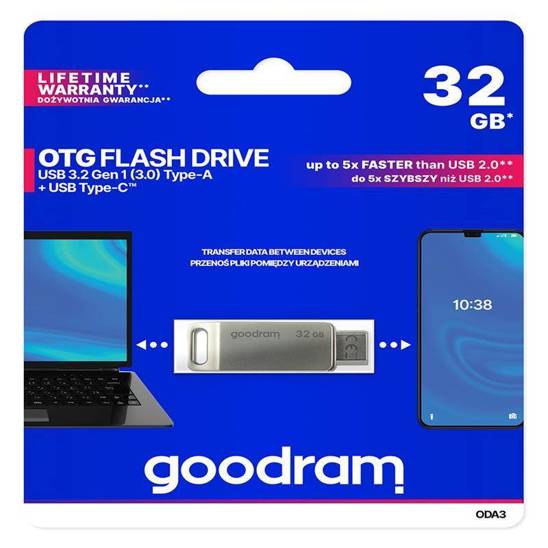 PenDrive 3.2 GOODRAM ODA3 SILVER 32GB TYPE-A + TYPE-C