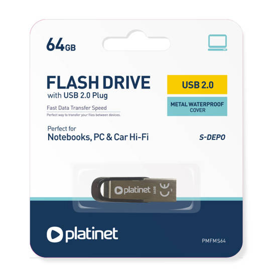 Pendrive 64GB USB 2.0 S-DEPO Platinet Metal UDP Waterproof 44848 silver