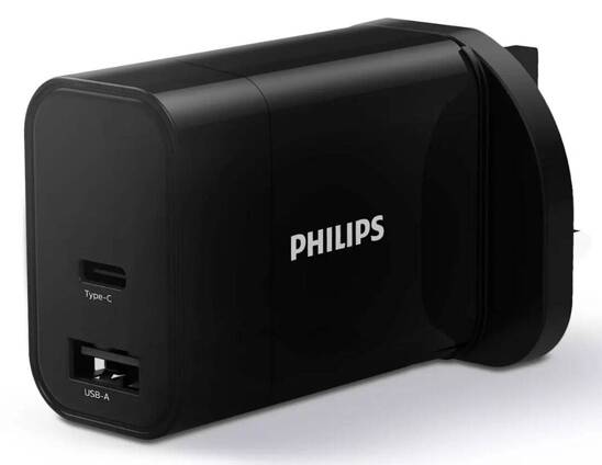 Philips UK 1xUSB, 1xUSB-C network charger black