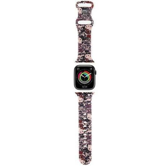 Strap for APPLE WATCH 1 / 2 / 3 / 4 / 5 / 6 / SE / 7 / 8 (38 / 40 / 41 mm) Hello Kitty Strap Silicone Tags Graffiti (HKAWMSDGPTP) pink