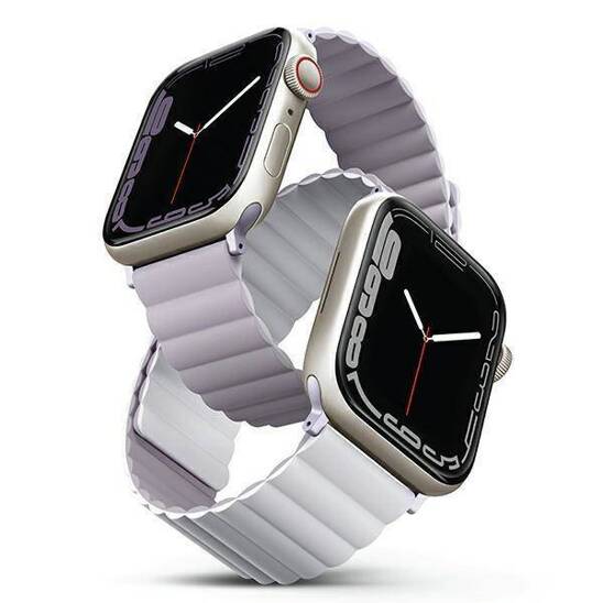 Strap for APPLE WATCH 4 / 5 / 6 / 7 / 8 / SE (42 / 44 / 45 MM) UNIQ Revix Reversible Magnetic Liliowo - white