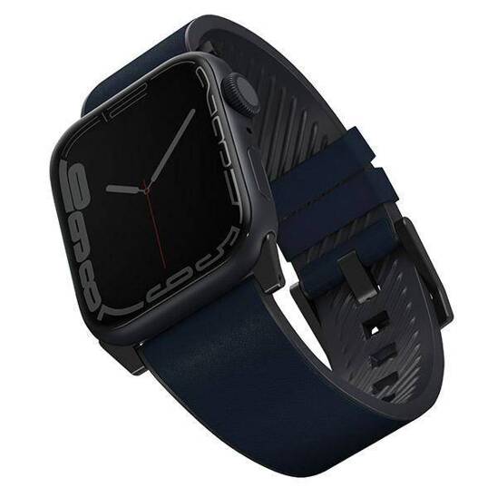 Strap for APPLE WATCH 4 / 5 / 6 / 7 / 8 / SE (42 / 44 / 45 MM) UNIQ Straden Leather Hybrid Strap blue