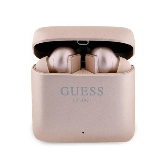 TWS Bluetooth Headphones + Docking Station Guess Printed Logo (GUTWSSU20ALEGP) pink gold