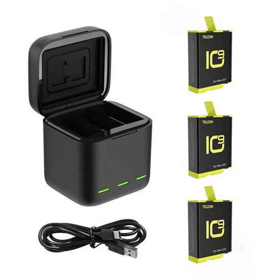 Telesin 3-slot charger box for GoPro Hero 9 / Hero 10 + 3 batteries (GP-BNC-902-B)