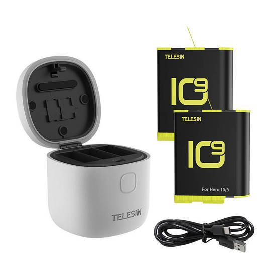 Telesin 3-slot waterproof charger Allin box for GoPro Hero 9 / Hero 10 + 2 batteries (GP-BTR-905-GY-B)