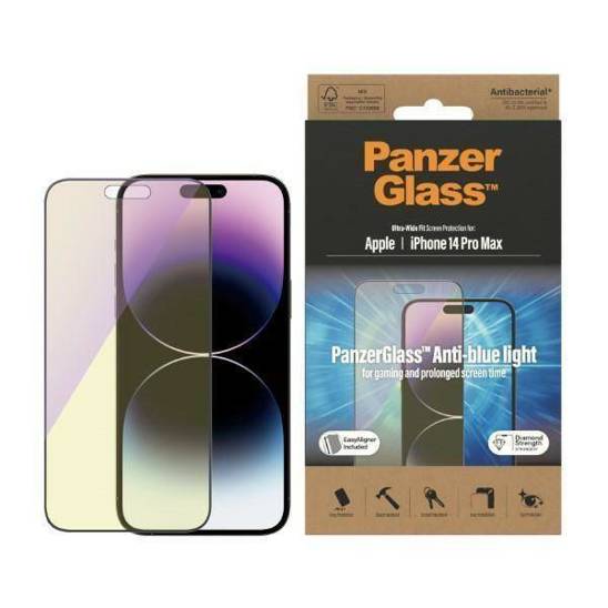 Tempered Glass 5D IPHONE 14 PRO MAX PanzerGlass Ultra-Wide Fit Screen Protection Antibacterial Easy Aligner Included Anti-blue light (2794)