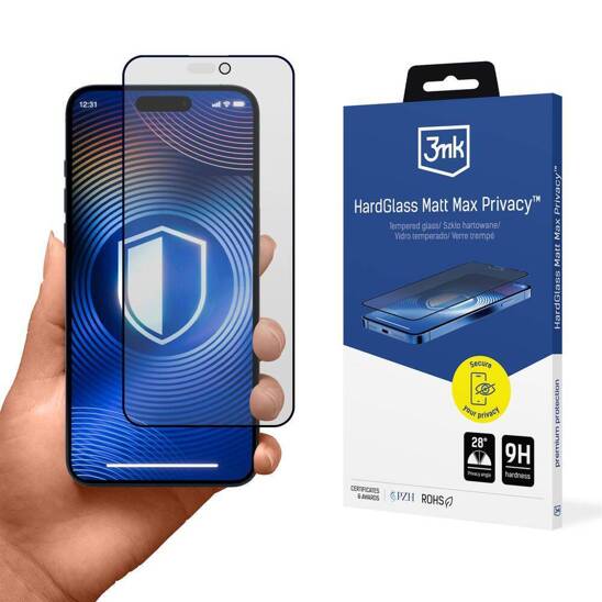 Tempered Glass 5D IPHONE 15 / 16 3mk HardGlass Max Matt Privacy black