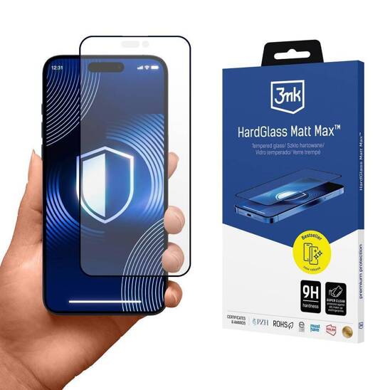 Tempered Glass 5D IPHONE 16 3mk HardGlass Max Matt black