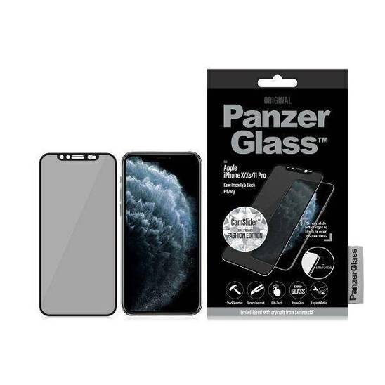 Tempered Glass 5D IPHONE X / XS / 11 PRO PanzerGlass E2E Super+ Case Friendly Swarovsky CamSlider Privacy black