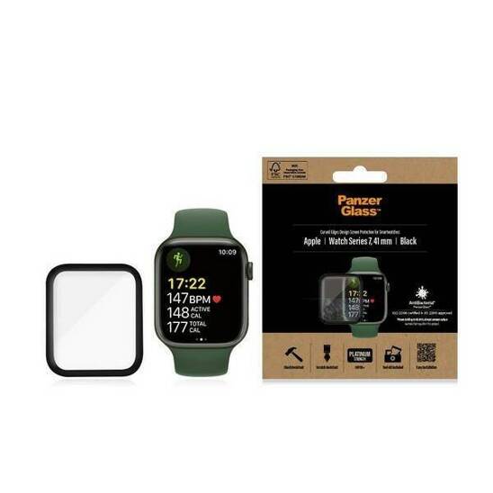 Tempered Glass APPLE WATCH 7 (41MM) PanzerGlass Curved Antibacterial black