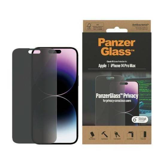 Tempered Glass IPHONE 14 PRO MAX PanzerGlass Classic Fit Screen Protection Antibacterial (P2770)