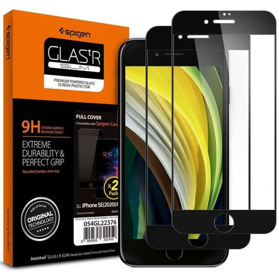 Tempered Glass IPHONE SE 2022 / SE 2020 / 7 / 8 Spigen Glass FC 2-Pack black