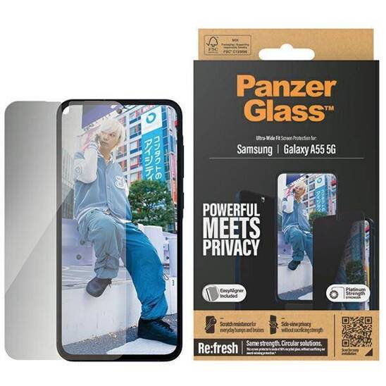 Tempered Glass SAMSUNG GALAXY A55 5G PanzerGlass Ultra-Wide Fit Privacy Screen Protection Easy Aligner Included (P7358)