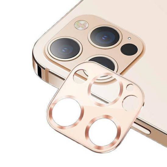 Tempered Glass for Camera IPHONE 12 PRO USAMS Camera Lens Glass Metal Ring gold