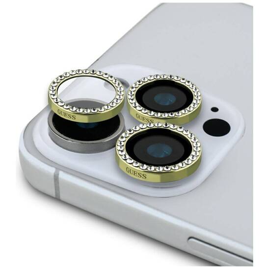 Tempered Glass for Camera IPHONE 16 PRO / 16 PRO MAX Guess Rhinestone Camera Lens gold