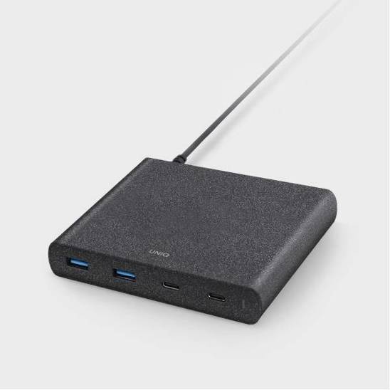 UNIQ Load. network. HUB Surge 90W black / charcoal black 2xUSB Quick Charge 3.0 + 2xUSB-C PD 3.0 (LITHOS Collective)