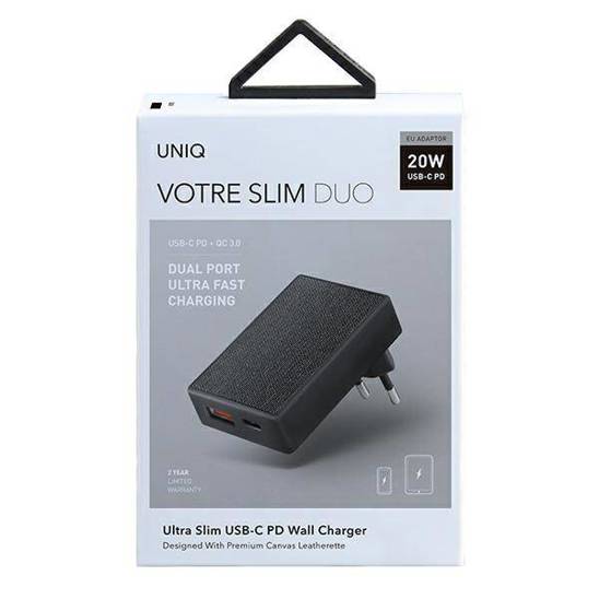 UNIQ Load. network. Votre Slim Duo 20W USB-C + USB-A black/charcoal black