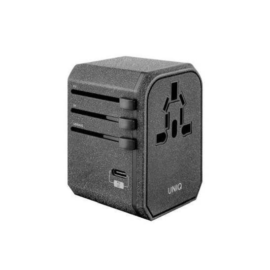 UNIQ Load. network. Voyage World Adapter 33W + 2xUSB + PD 18W + QC 3.0 grey/charcoal gray (LITHOS Collective)