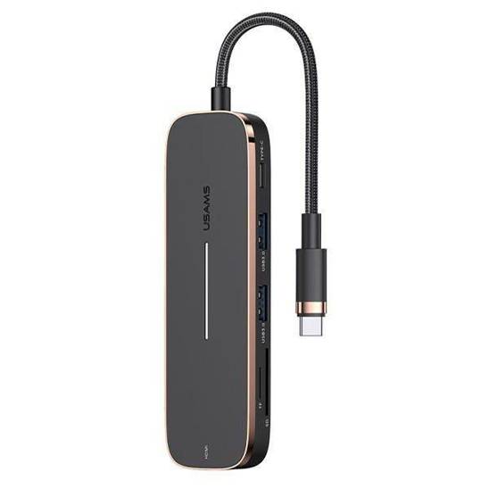 USAMS Adapter HUB 2xUSB + USB-C + HDMI + Micro SD+SD black/black SJ575HUB01 (US-SJ575)