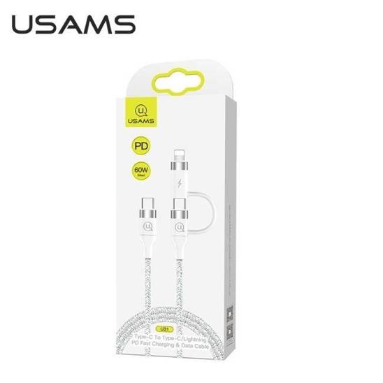 USAMS Braided cable U31 USB-C to USB-C /lightning 60W PD Fast Charge white/white SJ403USB02 (US-SJ403)