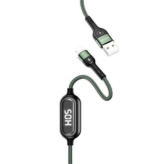 USAMS Braided cable U48 lightning 1.2m 2A Fast Charging LED green/green SJ423USB02 (US-SJ423)