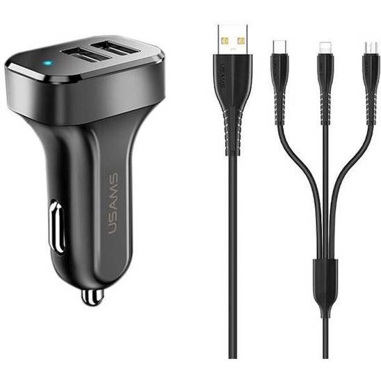 USAMS Lad. alone. 2xUSB C13 2.1A 3in1 (microUSB/USB-C/lightning) black/black NTU35YTSC13TZ