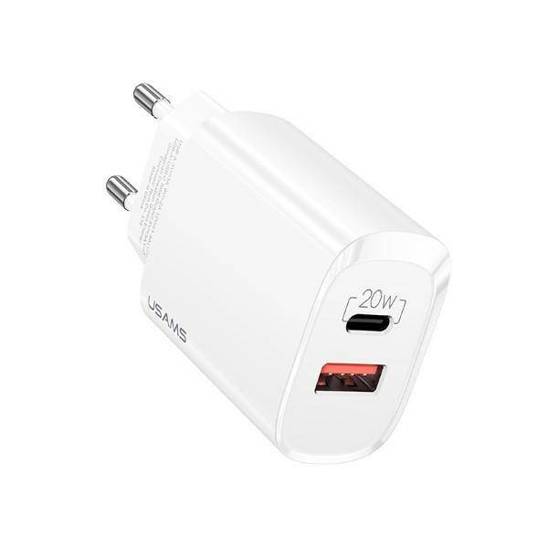 USAMS Lad. network. 1xUSB-C+1xUSB T35 20W (head only) PD3.0 +QC3.0 Fast Charging white/white CC121TC01 (US-CC121)