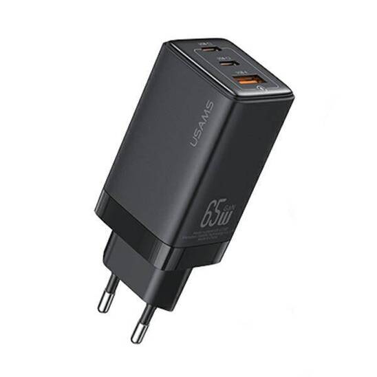 USAMS Lad. network. 2xUSB-C+1xUSB 65W (head only) GaN PD3.0 +QC3.0 Fast Charging black/black Sandru Series CC180TC01 (US-CC180)