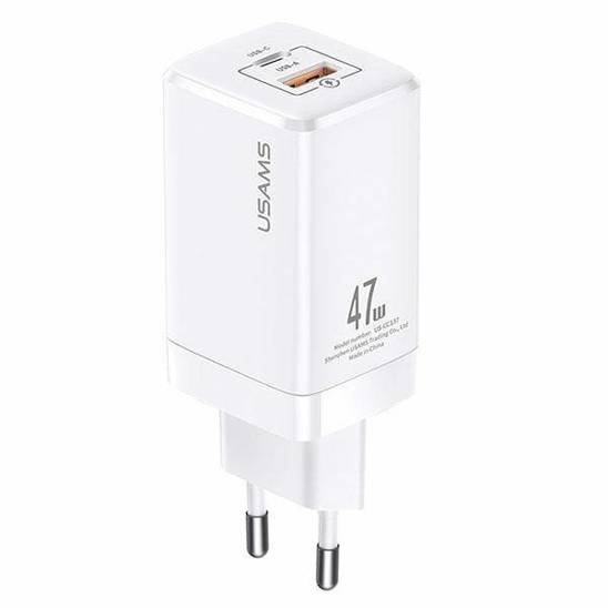 USAMS Lad. network. T41 USB-C+USB GaN 47W PD+QC (head only) Fast Charging white/white CC137TC02 (US-CC137)