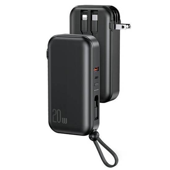 USAMS Powerbank PB63 3in1 10000mAh 20W Quick Charge US+EU Plug + Cables USB-C/Lightning/MicroUSB black/black 10KCD17201 (US-CD172)