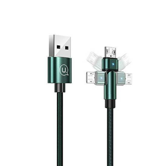 USAMS U60 2A swivel braided cable microUSB green/green 1m SJ478USB02 (US-SJ478)