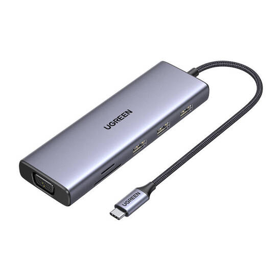 USB-C Hub Ugreen CM498, 3x USB 3.0, HDMI 4k 30Hz, VGA, RJ45, SD/TF, PD 100W (gray)